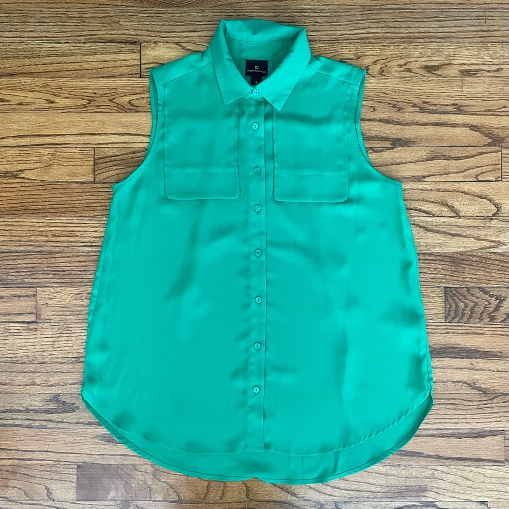 Worthington JCPenney Green Sleeveless Button Down Collared Blouse Top Size Small - Picture 4 of 6